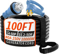 PlugSaf 40 Amp Generator Cord, 100FT 40 Amp RV Extension Cord with Twist Lock, Generator Cable 40A 4 Prong Blue, NEMA 14-50P/SS2-50R Heavy Duty STW Wire for RV Camper & House