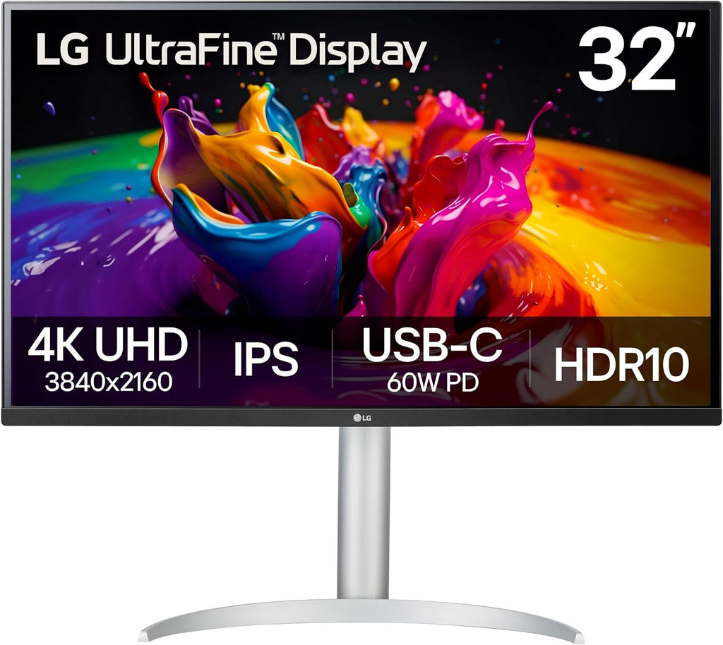 LG 32UP83A-W 32-inch 4K UHD (3840 x 2160) Computer Monitor 60Hz, IPS, Ultrafine, USB Type-C 60W PD, HDMI, DisplayPort, Built-in Speaker, Tilt/Height/Pivot Adjustable Stand, Reader Mode, White, HDR10