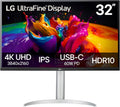 LG 32UP83A-W 32-inch 4K UHD (3840 x 2160) Computer Monitor 60Hz, IPS, Ultrafine, USB Type-C 60W PD, HDMI, DisplayPort, Built-in Speaker, Tilt/Height/Pivot Adjustable Stand, Reader Mode, White, HDR10