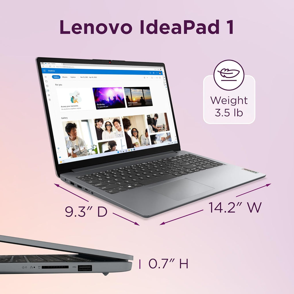Lenovo IdeaPad 1 Laptop, 15.6' FHD Display, AMD Ryzen 5 5500U, 8GB RAM, 512GB SSD, Windows 11 Home, 720p Camera w/Privacy Shutter, Smart Noise Cancelling, Cloud Grey