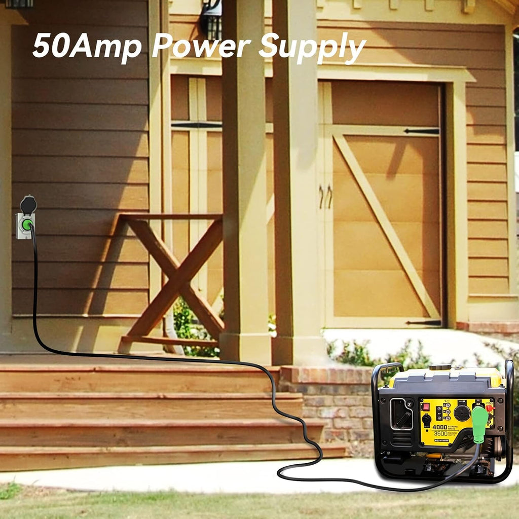 RVMATE 50 Amp 75 Feet RV/Generator Lockable Power Extension Cord, Easy Plug in Handle, 14-50P to SS 2-50R with LED Indicator, ETL Listed