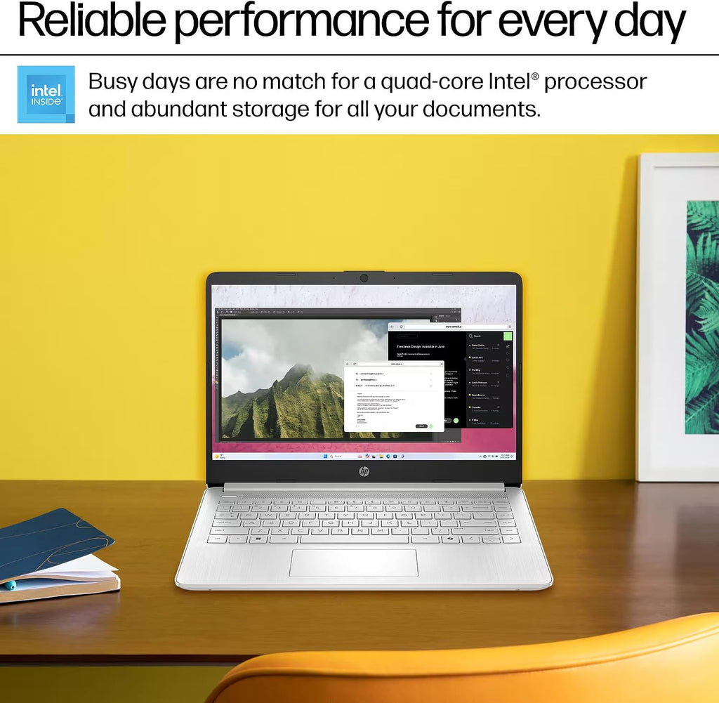 HP 14 Laptop Computer 2025 Ultra Light, AI Copilot Student Business, Quad-Core Intel, 16GB RAM, 628GB Storage (128GB UFS+ 500GB Ext), 1 Yr Office 365, 12 Hr Battery MarxsolAccessory Win 11S, Silver