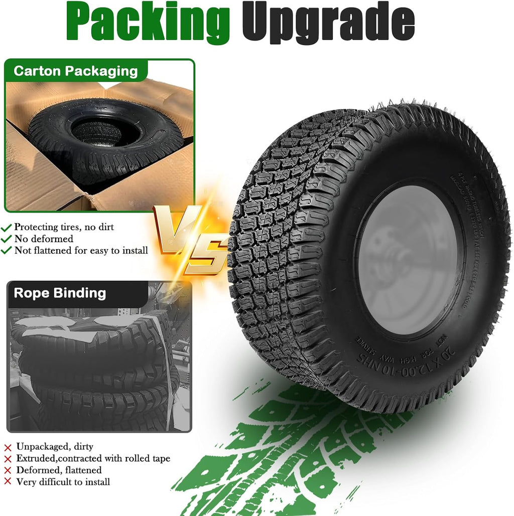 TRIPOWER 20x12.00-10 Lawn Mower Tires, Set of 2, 4PR Tubeless Turf Tires for Riding Mowers and Lawn & Garden Tractors, Tire Only, Rim Not Included, 1320 lbs
