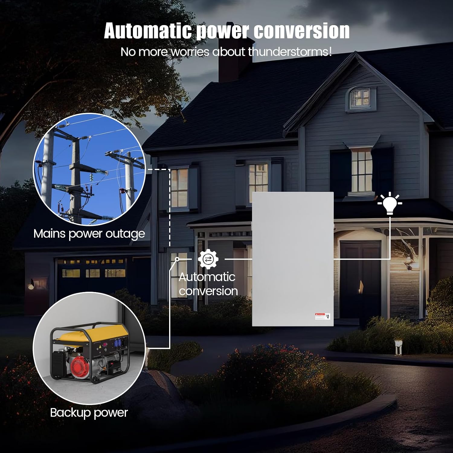 50A Automatic Transfer Switch Kit, IP65 Waterproof Rating for Indoor & Outdoor Use, Automatic Power Conversion to Ensure Continuous Power Supply for 120/240 VAC Pumps, Lights, Stoves