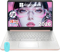 HP 14 Elite Laptop, 4GB RAM, 1.12TB Total Storage (64GB+64GB MSD+1TB Cloud), Rose Gold Pink, Office 365, Intel Multi-Core, Win11, Copilot AI, 11Hr Battery, Alpacatec Mouse