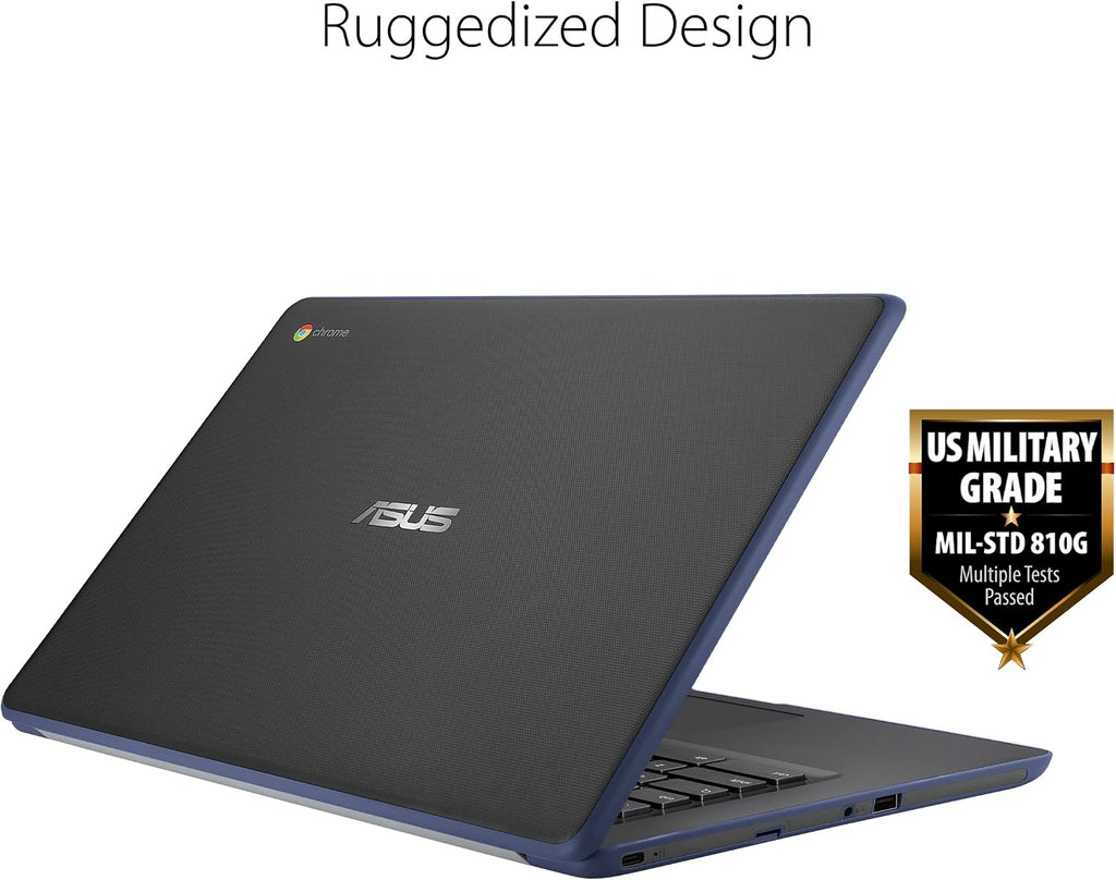 ASUS Chromebook C403 Rugged & Spill Resistant Laptop, 14.0' HD, Intel Celeron N3350 Processor, 4GB RAM, 32GB eMMC 810G Durability, Dark Blue, Chrome OS, C403NA-WS42-BL (Renewed)