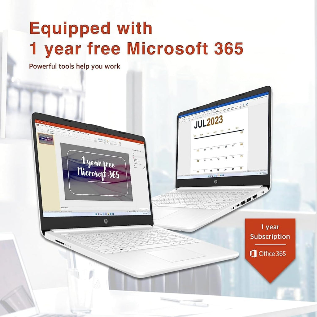 HP New 14' HD Ultral Light Thin Laptop, Quad-Core Intel Celeron Processor, 16GB RAM, 320GB (64GB eMMC+ 256GB Card), Wi-Fi, Upto 11 Hours, Windows 11 S + 1 Year Office 365+HubxcelAccessory, White