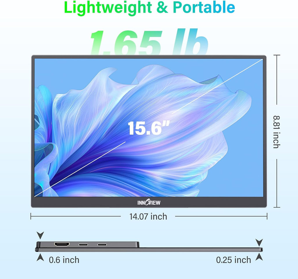 InnoView 2K Portable Monitor for Laptop 15.6' QHD 100% sRGB with Protective Sleeve, Built-in Speaker USB C Standard HDMI Ultra-Slim Travel Monitor for Laptop MacBook Phone PS Xbox Switch