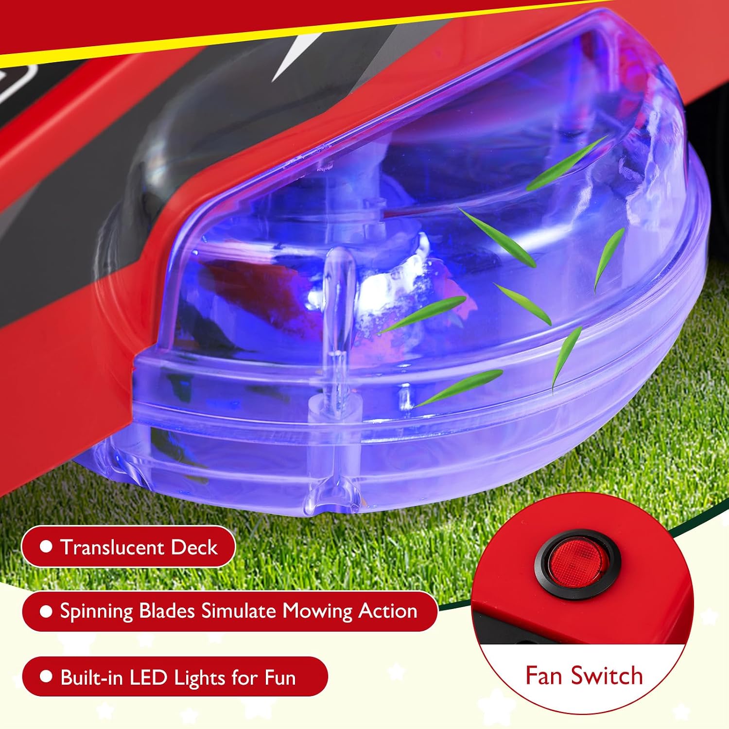 Costzon Ride on Lawn Mower for Kids, 12V Toddler Electric Car with 360° Twist and Turn, Dual Control Sticks, LED Lights, Outdoor Ride on Toy Gift for Boys & Girls Aged 3-8 (Red)