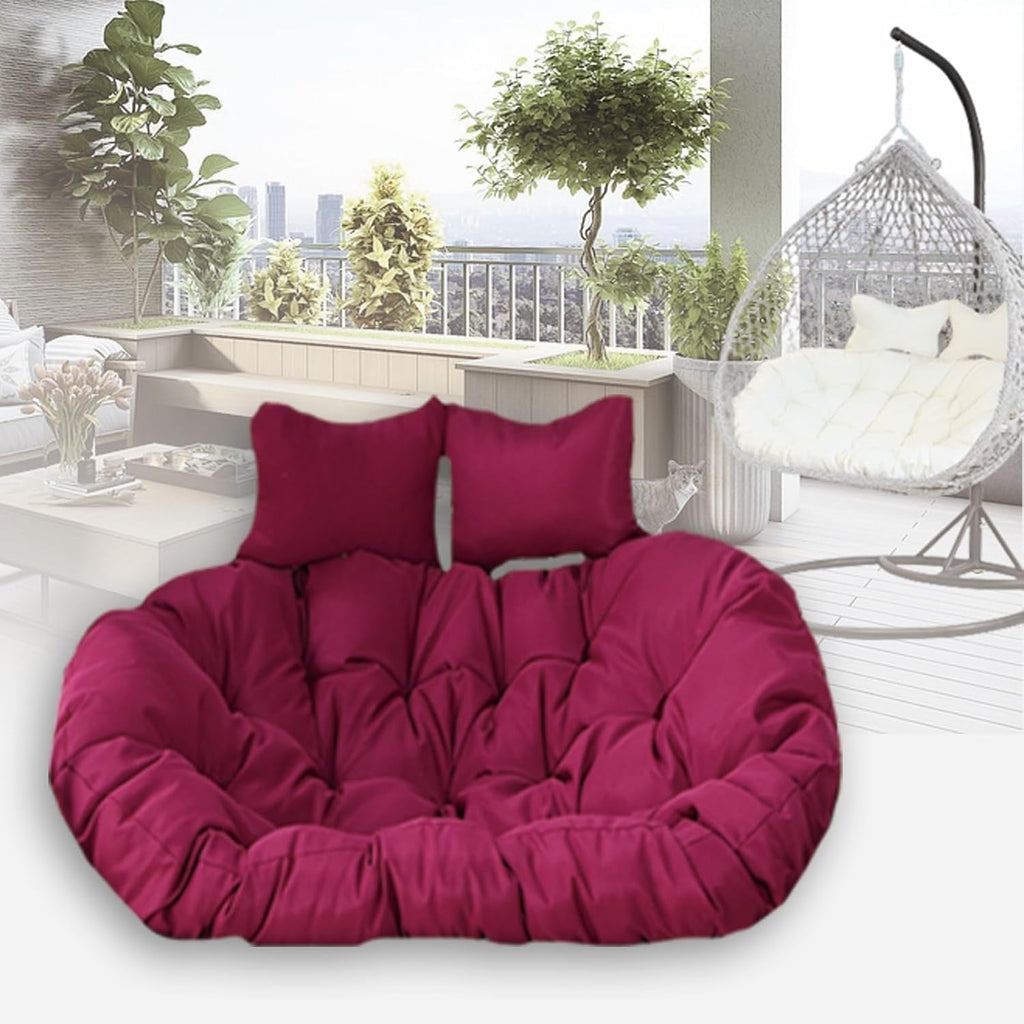 Double People Swing Chair Cushion, Washable Hanging Egg Chair Replacement Cushions, 2 Seater Waterproof Hanging Hammock Chair Seat Pads with 2 Detachable Pillow for Outdoor & Indoor, Purple