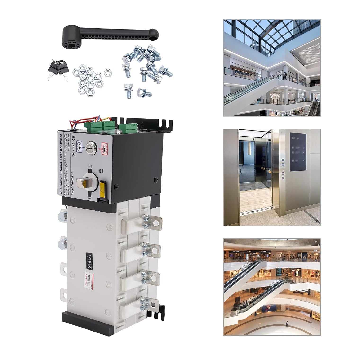 63A 110V Dual Power Automatic Transfer Switch Manual Transfer Switch 50/60Hz Din Rail Mounted Mini ATS 2/3/4P 63/32A for Hone Generator and Backup Power RV (4P 250A)