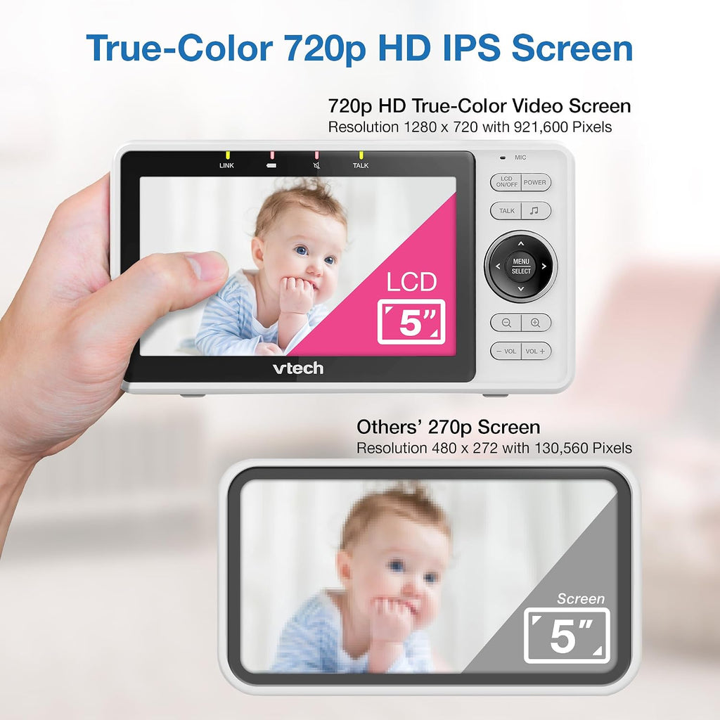 VTech VM901 Smart WiFi Baby Monitor – 1080p Camera, 5' HD Screen, Remote Pan Tilt Zoom, Free App, Night Vision, No Subscription