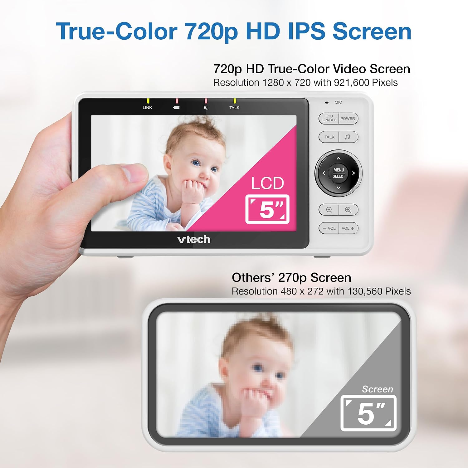 VTech VM901 Smart WiFi Baby Monitor – 1080p Camera, 5' HD Screen, Remote Pan Tilt Zoom, Free App, Night Vision, No Subscription