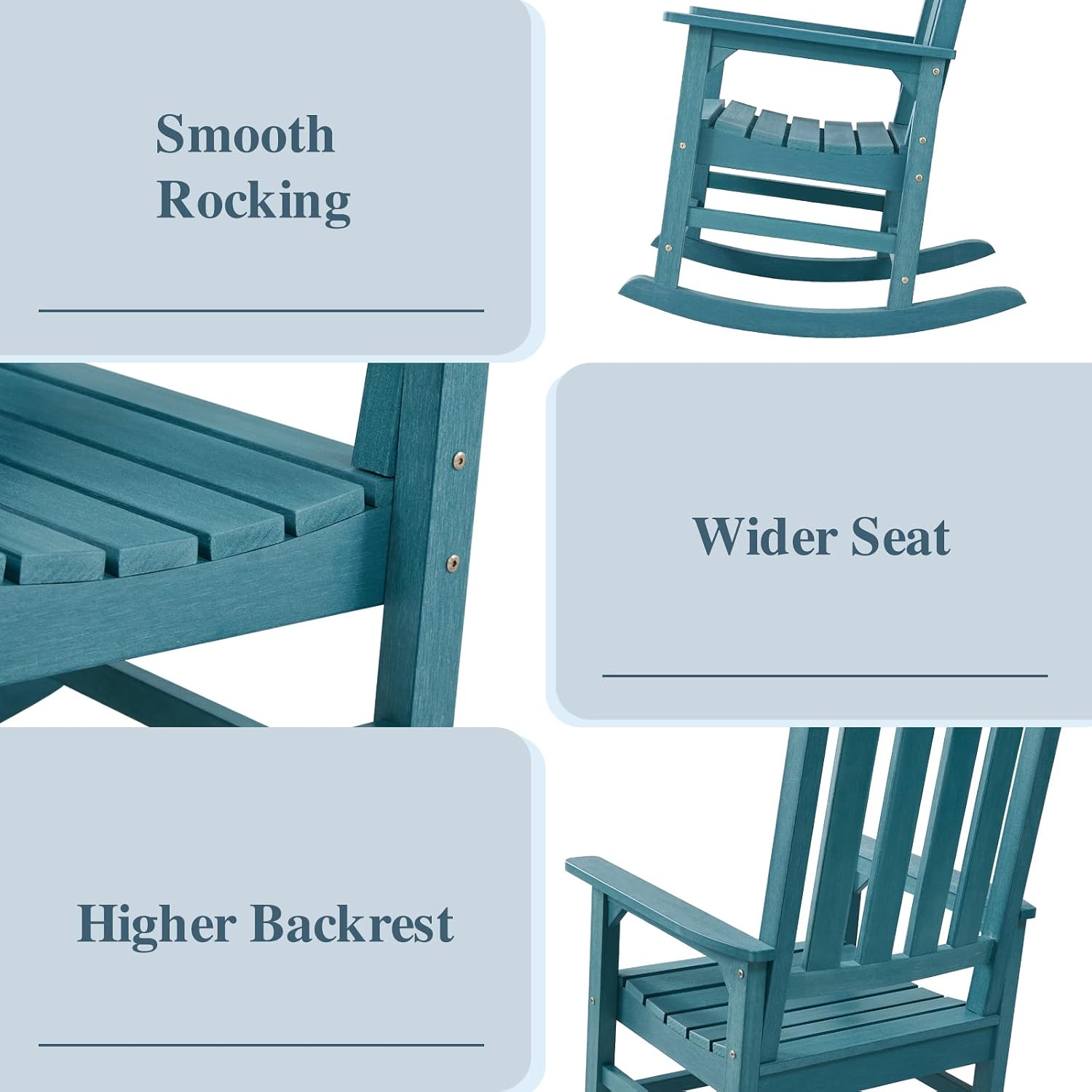 Psilvam Oversized Outdoor Rocking Chair, with 21' Wide Seat and 32' Tall Backrest, Pre-Assembled with Most Components for Effortless Installation (Blue)