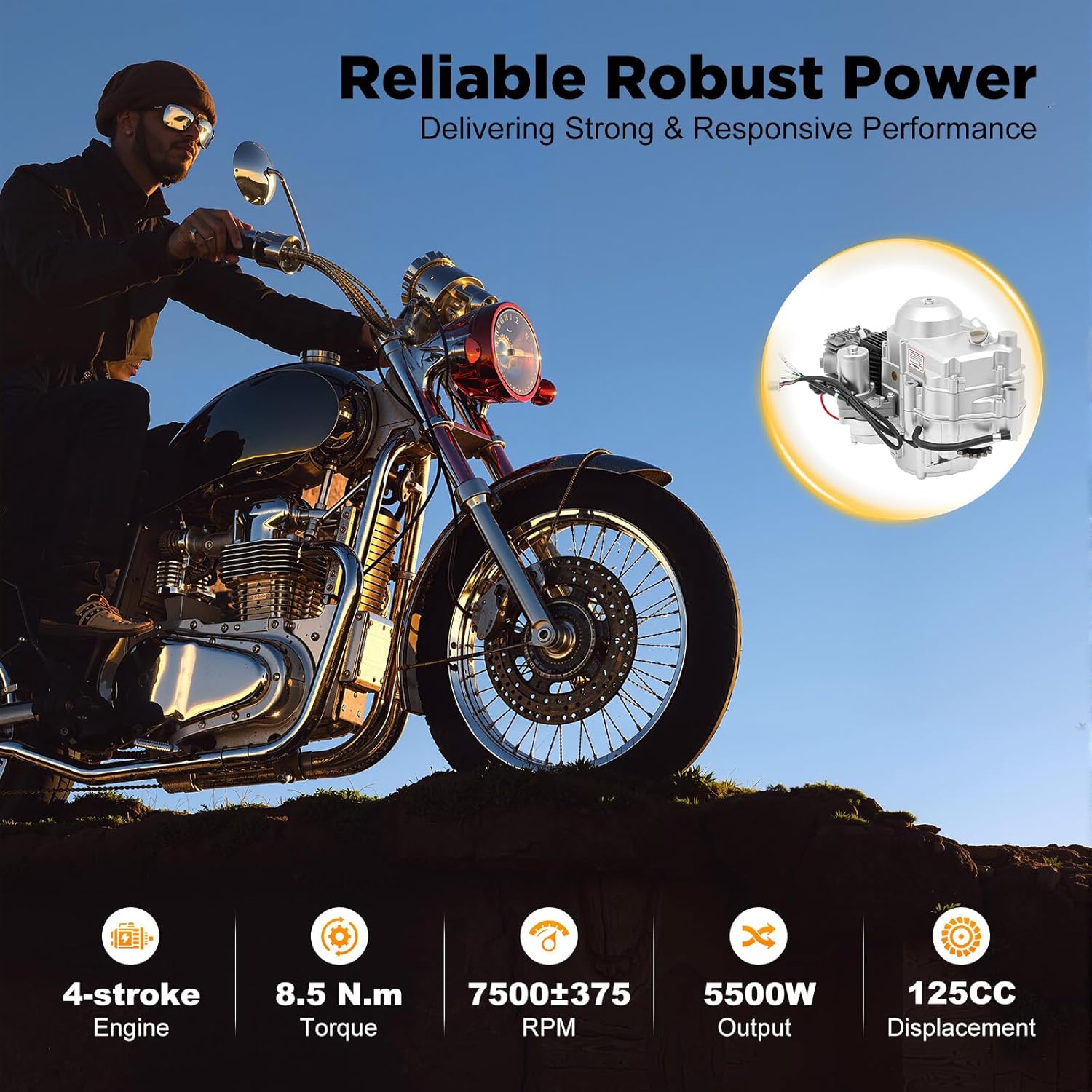 125CC 4 Stroke Engine Motor for ATVs, Single Cylinder Air Cooling Engine Motor Kit, Electric Start Lawn Mower Accessories Engine (Forward-Neutral-Reverse Transmission)