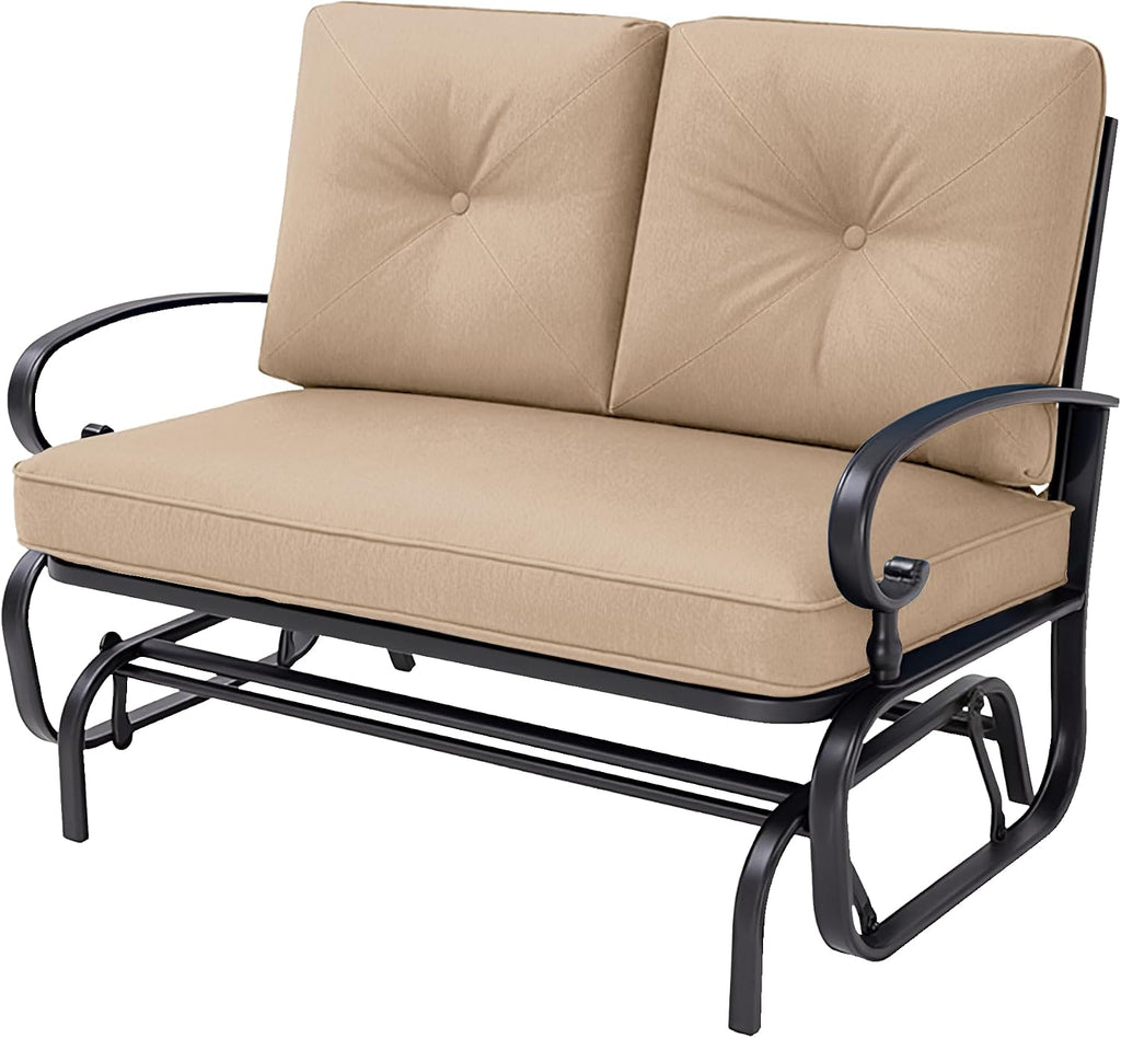 Incbruce Outdoor Glider Rocking Chair Patio Glider Bench for 2 Person, Porch Loveseat Seating Patio Steel Frame Chair Set with Cushion for Porch, Patio, Garden (Brown)