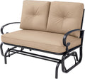 Incbruce Outdoor Glider Rocking Chair Patio Glider Bench for 2 Person, Porch Loveseat Seating Patio Steel Frame Chair Set with Cushion for Porch, Patio, Garden (Brown)