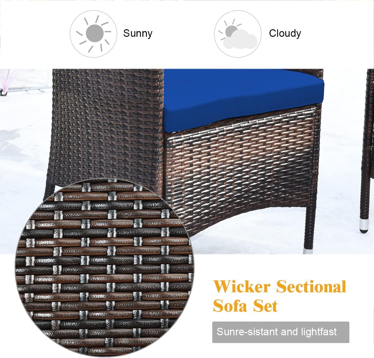 Goplus 4-Piece Rattan Patio Set, Outdoor/Indoor Wicker Conversation Set for Pool, Backyard, Lawn, Wicker Chairs and Sofa with Soft Cushion, Rattan Furniture with Tempered Glass Coffee Table