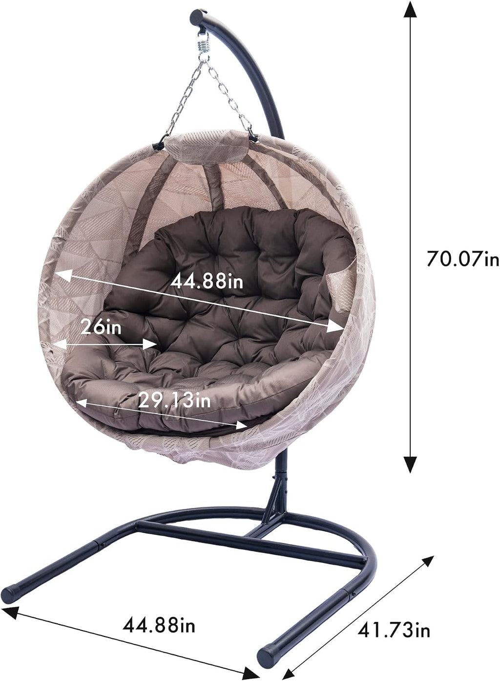 Hanging Egg Chair with Stand - Hanging Ball Chair W/Plush Cushions,Weather-Resistant Fabric, Indoor Outdoor Foldable Swing Chair for Patio, Balcony, Yard & Living Room (Brown & White)