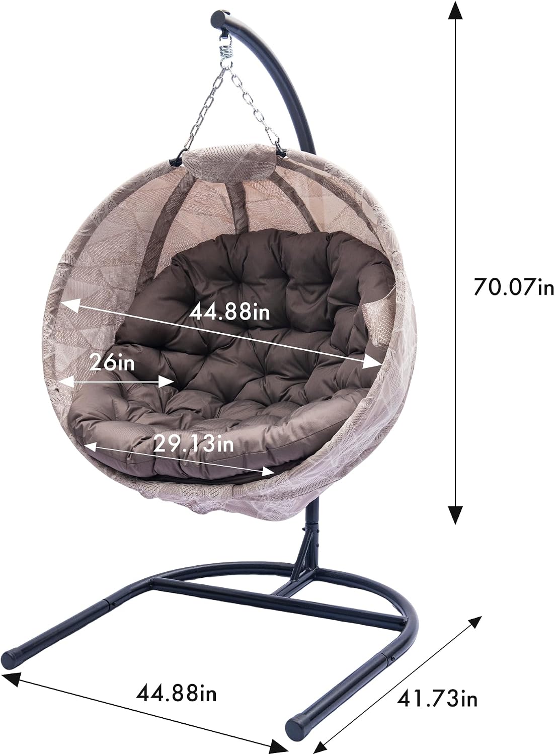 Hanging Egg Chair with Stand - Hanging Ball Chair W/Plush Cushions,Weather-Resistant Fabric, Indoor Outdoor Foldable Swing Chair for Patio, Balcony, Yard & Living Room (Brown & White)