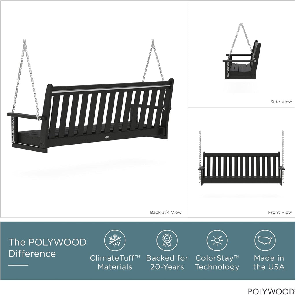 POLYWOOD GNS60BL Vineyard 60' Outdoor Swing, Black