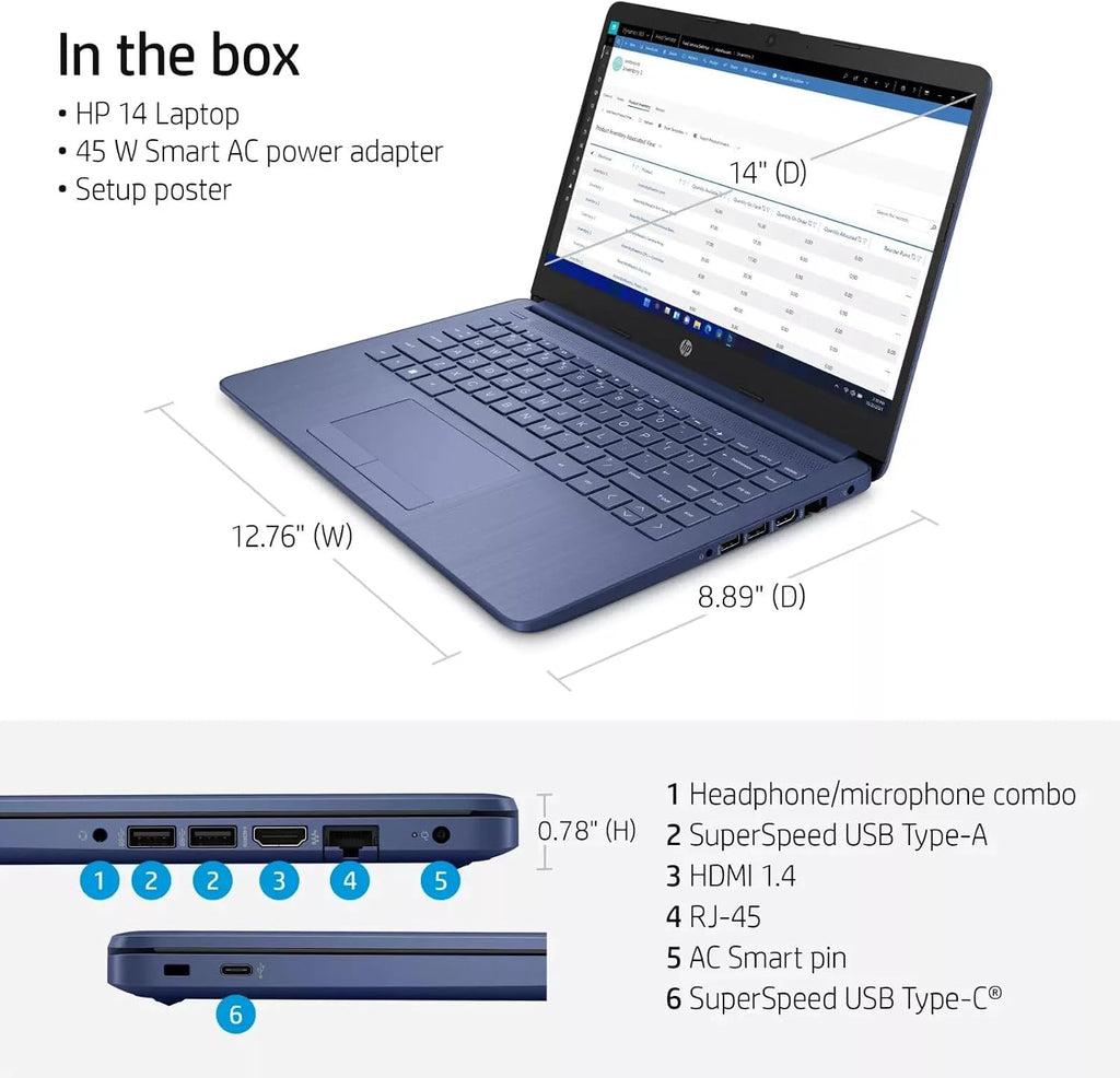 HP Laptop with Microsoft Office and 1TB Cloud Storage (1-Year)| 14 inch HD Computer| 16GB RAM| 64GB eMMC & 64GB Card & 128GB Portable SSD| Intel 4-Core CPU| Webcam| AI-Powered Windows 11| LE Bundle