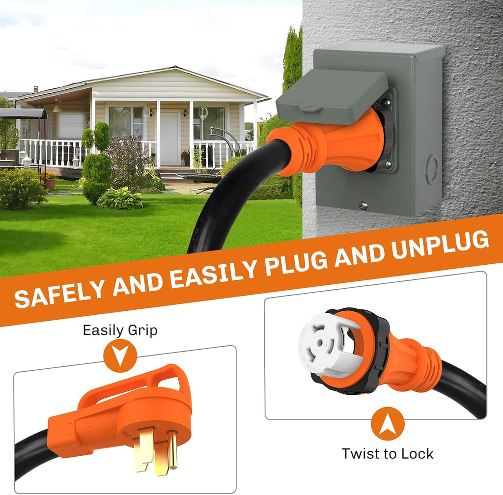 WELLUCK 25FT Power Cord Inlet Box Kit Temporary Connector Cable 50Amp Generator Plug, NEMA 14-50P to SS2-50R Extension Cord 25 Feet with NEMA SS2-50P Generator Inlet, ETL Listed, Weatherproof