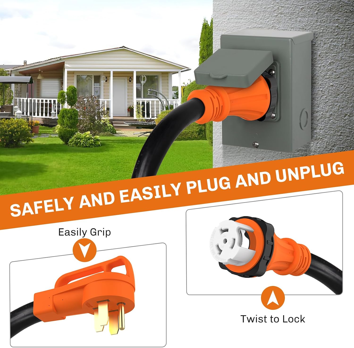 WELLUCK 25FT Power Cord Inlet Box Kit Temporary Connector Cable 50Amp Generator Plug, NEMA 14-50P to SS2-50R Extension Cord 25 Feet with NEMA SS2-50P Generator Inlet, ETL Listed, Weatherproof