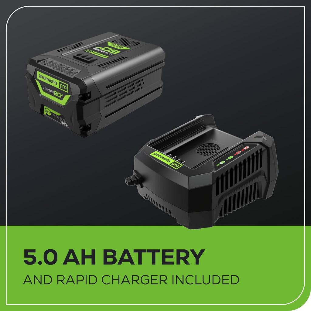 Greenworks 60V 21' Brushless (Push) Cordless Lawn Mower, 5.0Ah Battery (1/2 Acre, Rapid Charger, 4-in-1, LED Lights, IPX4)