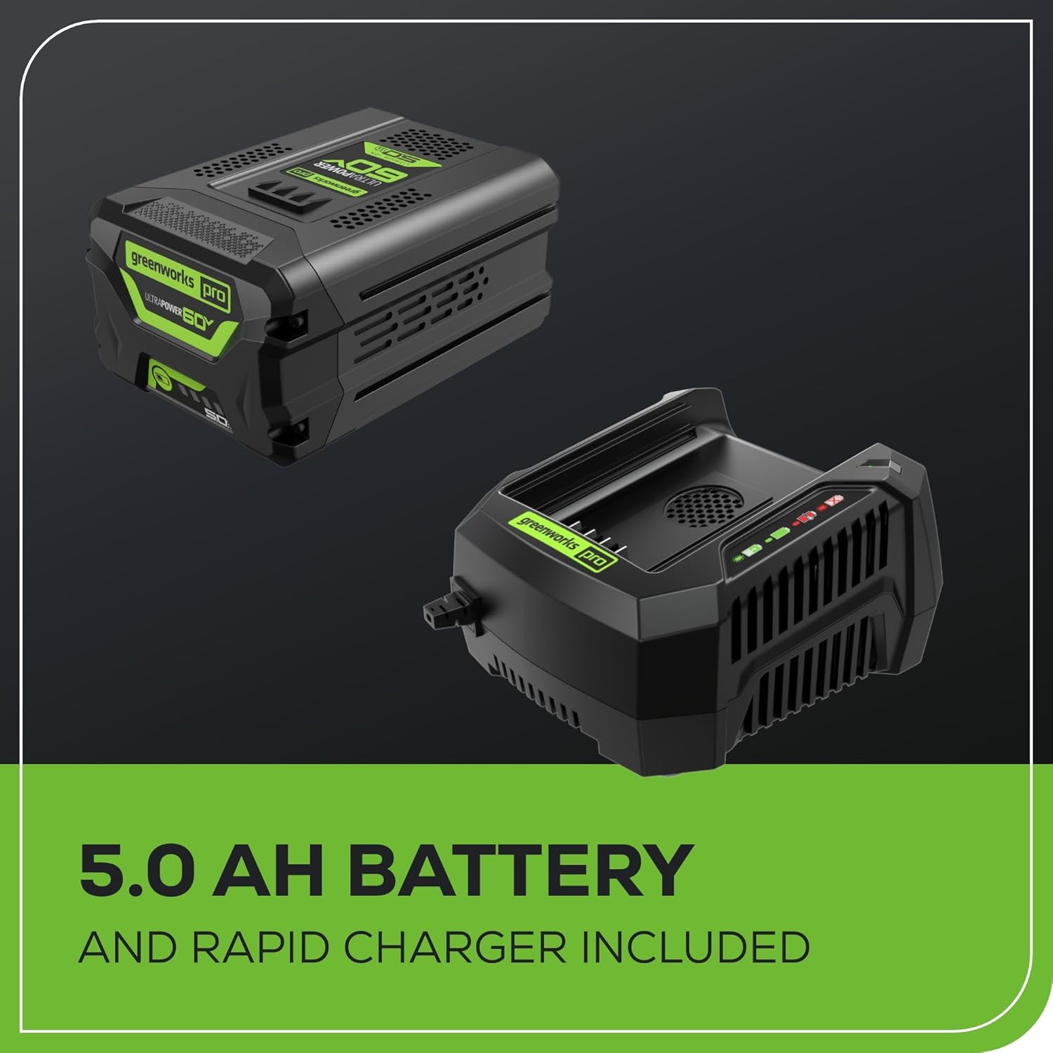 Greenworks 60V 21' Brushless (Push) Cordless Lawn Mower, 5.0Ah Battery (1/2 Acre, Rapid Charger, 4-in-1, LED Lights, IPX4)