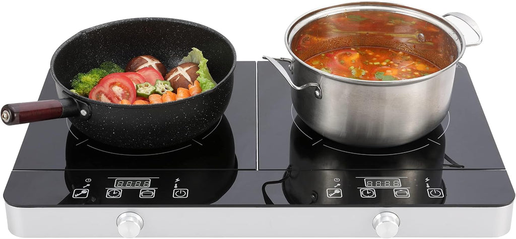 Portable Double Induction Cooktop, 1800W 2-Burner Electric Cooktop, Countertop Stove Top, Hot Plate, Induction Burner with Timer, 10 Temp Levels, Child Lock, 110V-120V Plug, Black