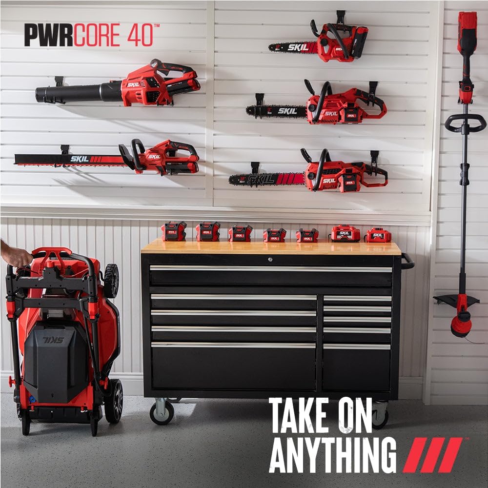SKIL PWR CORE 40 Brushless 40V 20-Inch Push Mower Kit with Smart Caddy, Includes 6.0Ah & 4.0Ah Batteries and 150W Charger - PM2010C-24