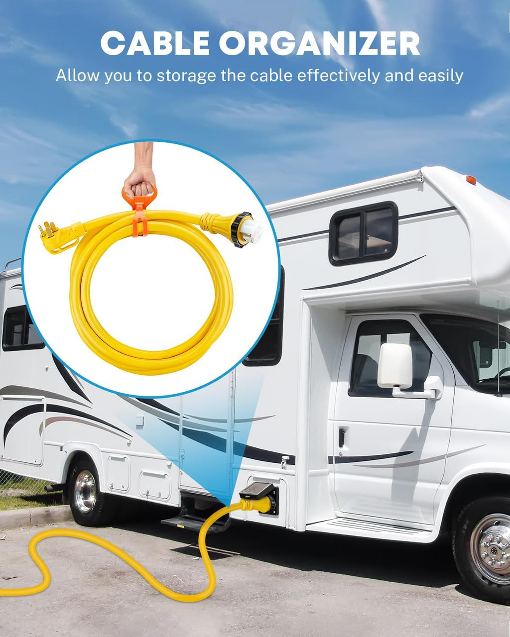 Kohree 50' RV Extension Cord 50 Amp Generator Cord, 50 Amp RV Power Cord with Grip Handle, NEMA 14-50P to SS2-50R Twist Lock, 30M/50F Adapter Included, 6/3+8/1 Gauge STW Wire, ETL Listed