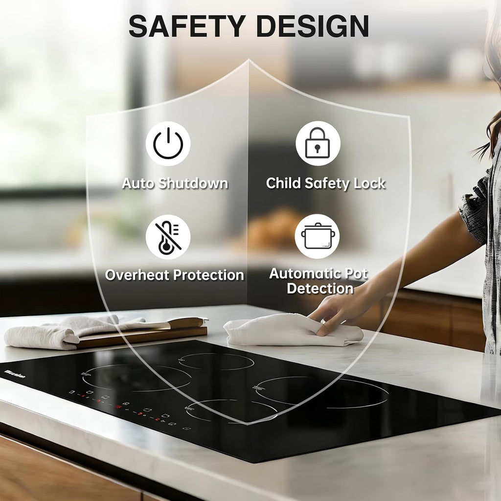 30 Inch Induction Cooktop 4 BOOST Burner, Weceleh Drop in Electric Cooktop, 9 Power Levels, Child Safety Lock, Timer, Touch Control, Overheat Protection,7000W/220-240V Induction StoveTop, No Plug