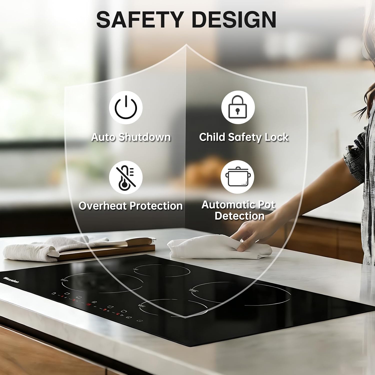 30 Inch Induction Cooktop 4 BOOST Burner, Weceleh Drop in Electric Cooktop, 9 Power Levels, Child Safety Lock, Timer, Touch Control, Overheat Protection,7000W/220-240V Induction StoveTop, No Plug