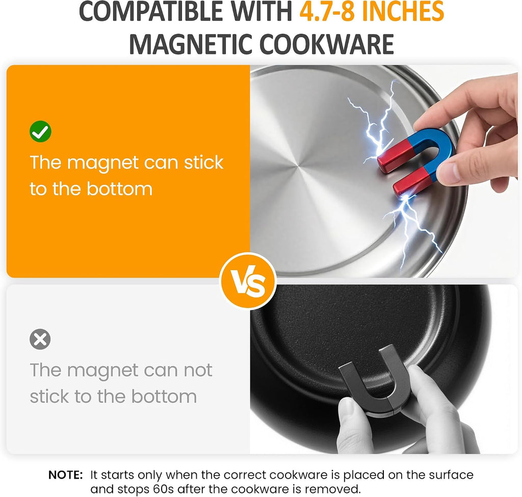Sunvivi Portable Induction Cooktop: 2 Burners in 1, Commercial-Grade Electric Countertop Stove with LED Touchscreen, 8 Power Levels & Precise Temp Control (176°F-518°F), Independent Timer, Black
