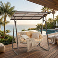 2-Seat Outdoor Patio Porch Swing with Polycarbonate (PC) Canopy, All-Weather Outdoor Swing Chair with 4.7' Thick Cushion and Hand-Woven Rope, Heavy Duty Steel Frame for Patio, Garden, Khaki