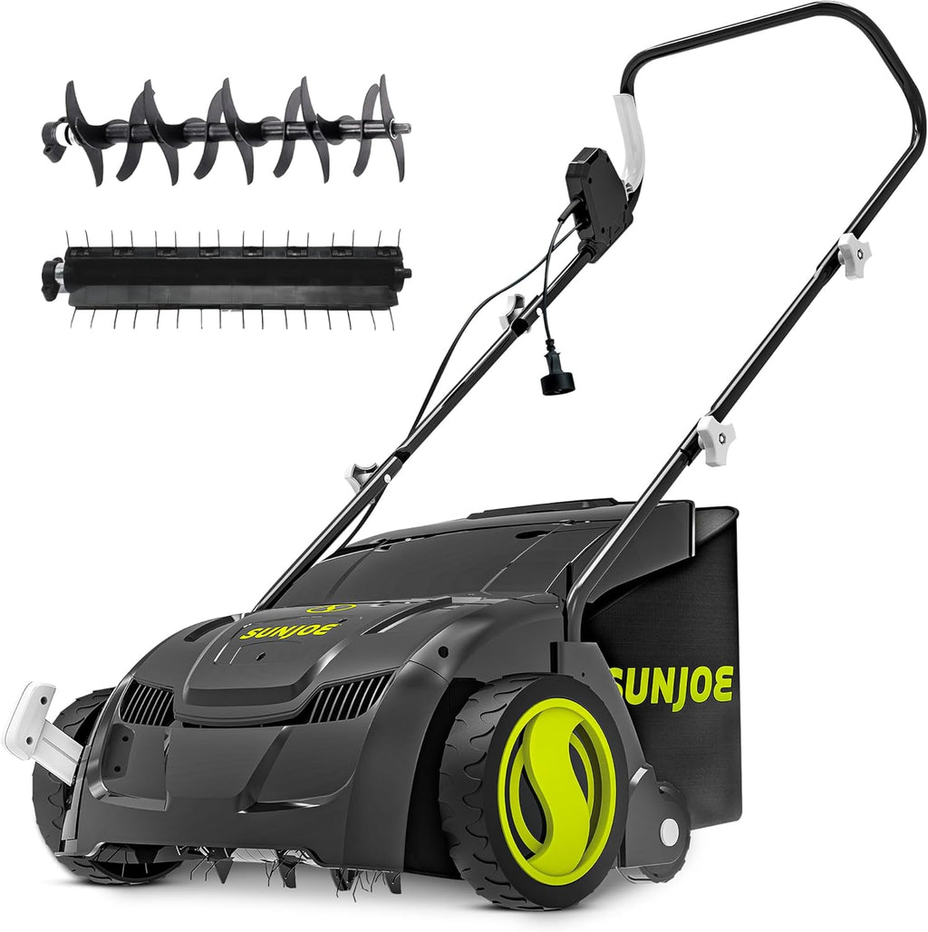 Sun Joe Electric Dethatcher & Scarifier, Corded, with 8-Gal Bag, 12.6-Inch Cutting Width, 12-Amp Motor - Heavy-Duty Yard Trimmer for Lawn Maintenance, AJ801E