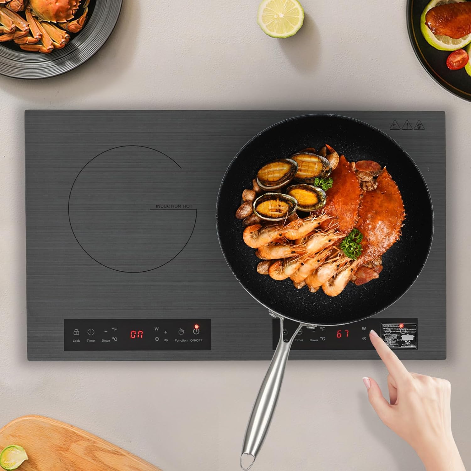 Double Induction Cooktop 24 Inch, 4000W 2 Burners Electric Cooktop with Hot Plate, Portable Induction Cooker with Timer and Child Safety Lock, Temperature Adjustable Stove Top with LED Display