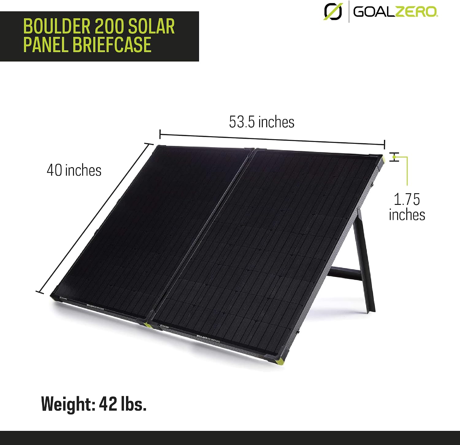 Goal Zero Boulder 200 Briefcase, 200-Watt Monocrystalline Solar Panel with Kickstand, Portable Solar Panel for Camping and Tailgating, Emergency Solar Power