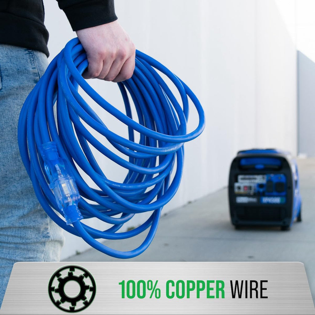 DuroMax XPX10100A Heavy Duty SJEOOW 100-Foot 10 Gauge Blue Single Tap Lighted Extension Power Cord