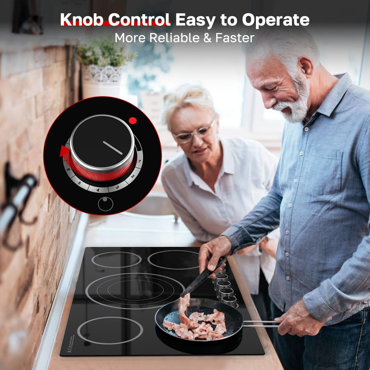 ThermoMate 36 Inch Electric Cooktop, 5 Burners Knob Control Built-in Ceramic Cooktop, 30' Radiant Electric Stove Top of 9000W with 9 Heat Levels, Hot Surface Indicator, 220-240v, Hard Wired