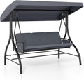 Tangkula 3 Person Porch Swing, 2-in-1 Convertible Outdoor Swing with Adjustable Canopy, Removable Cushions, Metal Frame, Side Pockets for Backyard, Garden, Porch (Gray)