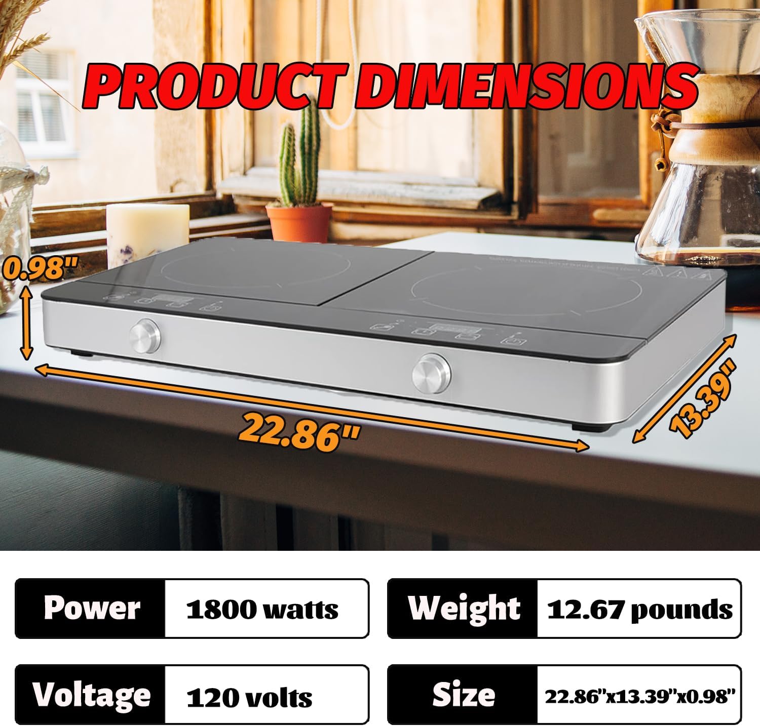 Portable Double Induction Cooktop, 1800W 2-Burner Electric Cooktop, Countertop Stove Top, Hot Plate, Induction Burner with Timer, 10 Temp Levels, Child Lock, 110V-120V Plug, Black