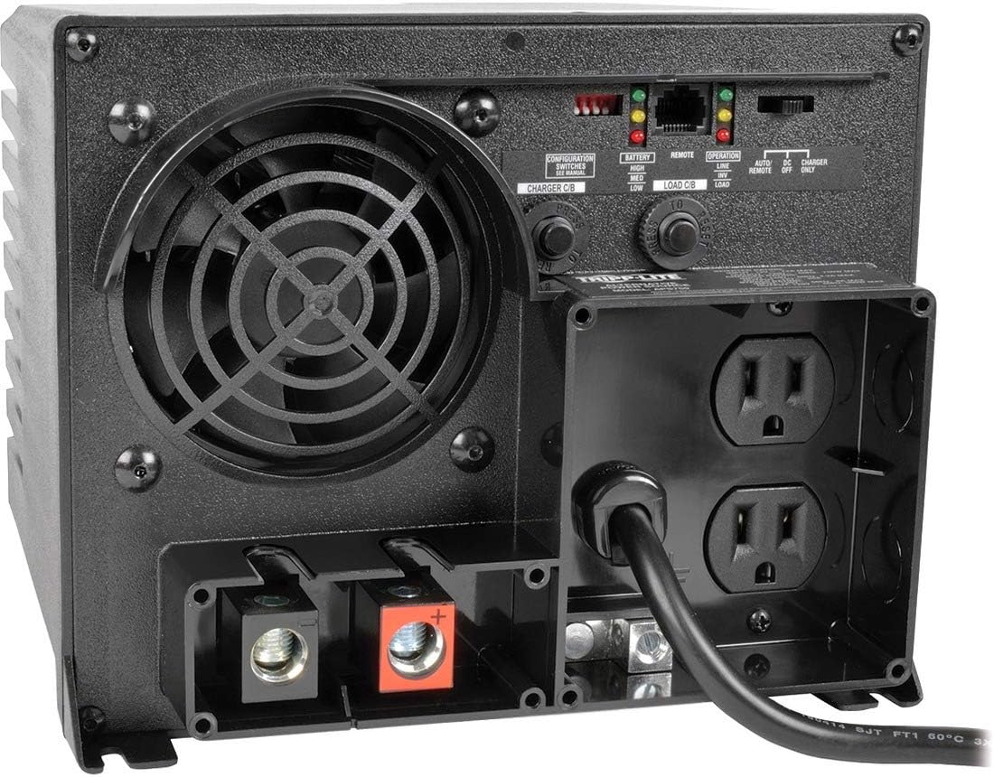 Tripp Lite 750W Power Inverter/Charger, 12V DC to 120V AC, 20A, 2 Outlet 5-15R, Auto-Transfer Switching, Up to 1500W in Peak Power, 1-Year Warranty (APS750)