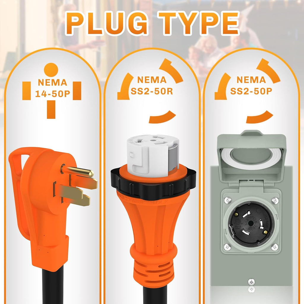 WELLUCK 25FT Power Cord Inlet Box Kit Temporary Connector Cable 50Amp Generator Plug, NEMA 14-50P to SS2-50R Extension Cord 25 Feet with NEMA SS2-50P Generator Inlet, ETL Listed, Weatherproof