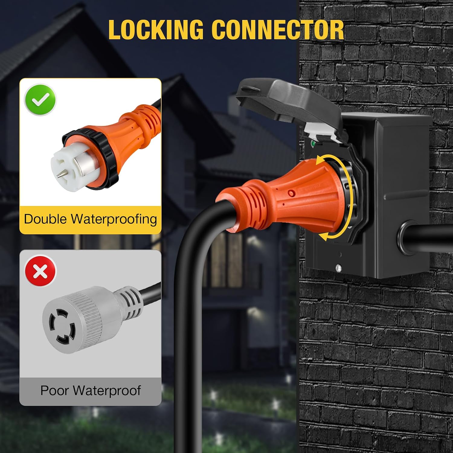 25FT 50 Amp Generator Cord with Pre-Drilled Power Inlet Box,Heavy Duty Generator Power Cord 4 Prong,125/250V,NEMA 14-50P Male to SS2-50R & CS6364,Waterproof,ETL Listed,Home/RV Power Supply