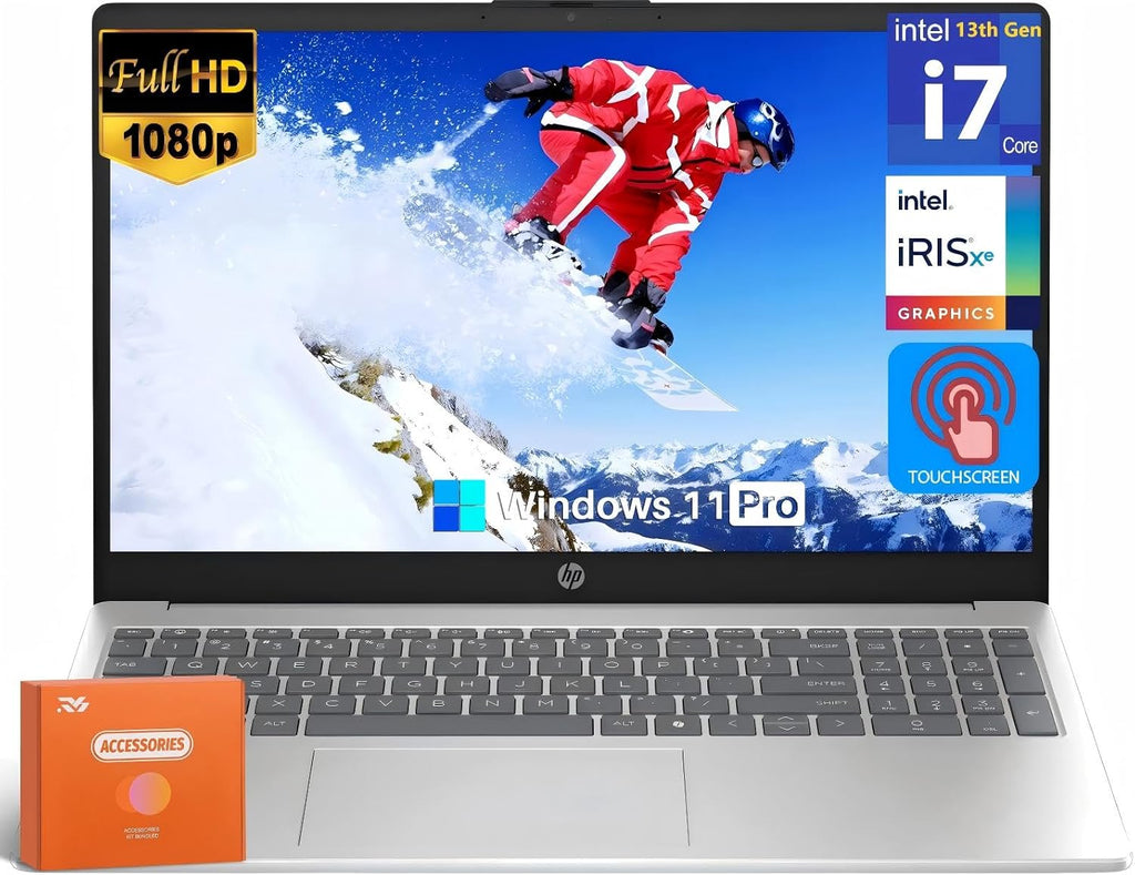 HP 15.6' FHD Touchscreen Business Laptop, Intel 10-Core i7-1355U(up to 5 GHz), 64 GB RAM, 2 TB SSD, Intel Iris Xe GPU, Wi-Fi 6, Camera, HDMI, Copilot, Long Battery Life, Windows 11 Pro, w/Accessories