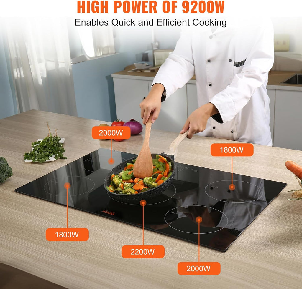 VEVOR Built-in Induction Electric Stove Top 30 Inch,5 Burners Electric Cooktop,9 Power Levels & Sensor Touch Control,Easy to Clean Ceramic Glass Surface,Child Safety Lock,240V