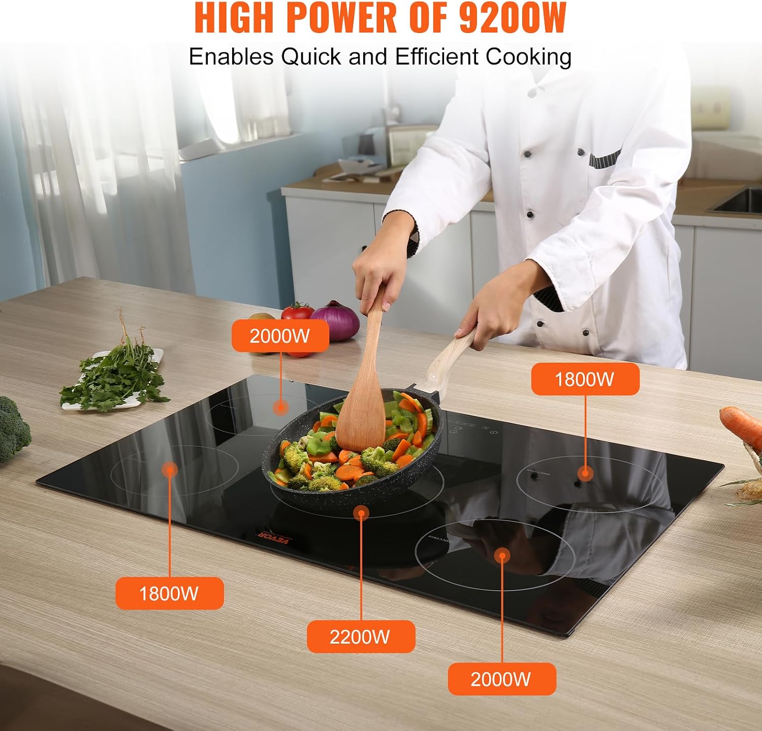 VEVOR Built-in Induction Electric Stove Top 30 Inch,5 Burners Electric Cooktop,9 Power Levels & Sensor Touch Control,Easy to Clean Ceramic Glass Surface,Child Safety Lock,240V